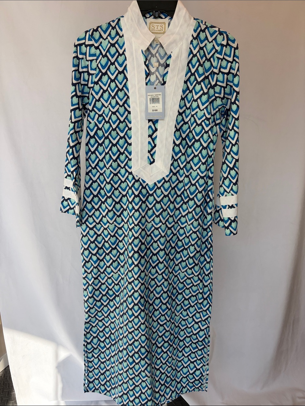 Sail to Sable Navy/Aqua/White Geometric Maxi Dress-XS